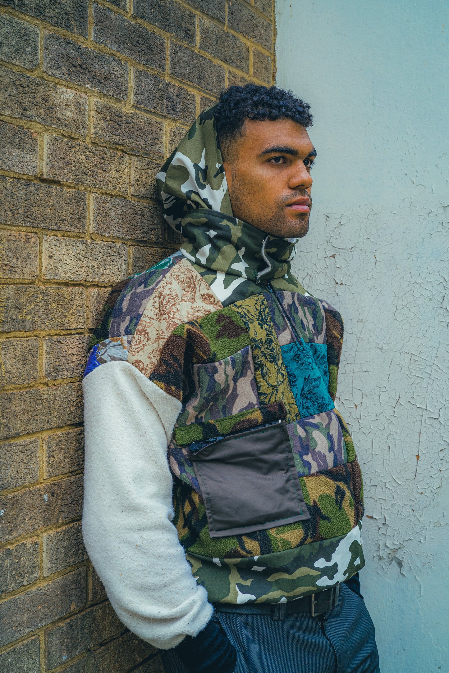 Camo Fleece Hoodie - Detachable hood/Sling bag